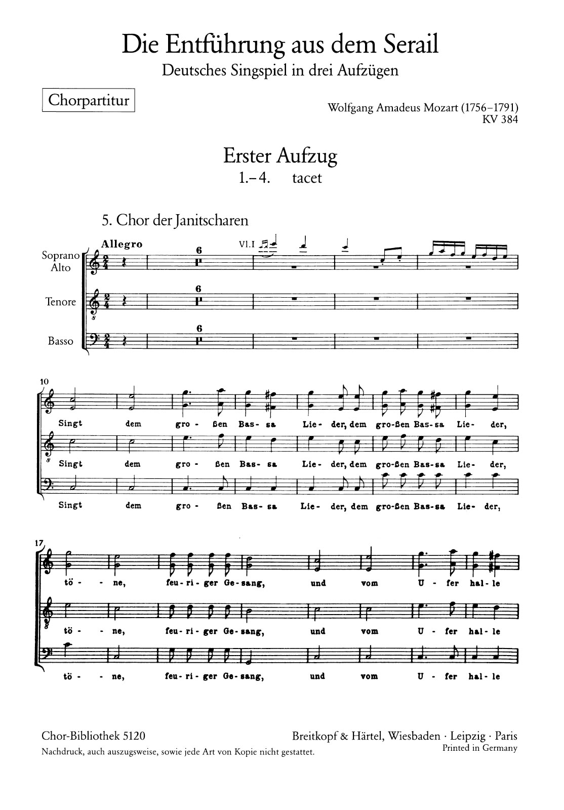 Wolfgang Amadeus Mozart - Die Entführung aus dem Serail KV 384 - Cover