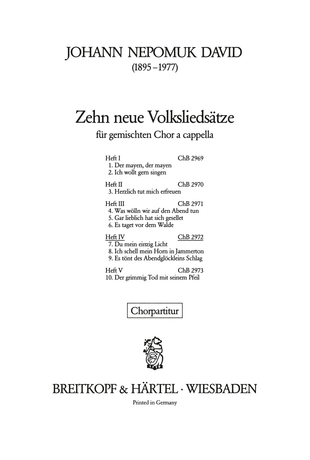 ChB 2972 - 10 neue Volksliedsätze - Cover