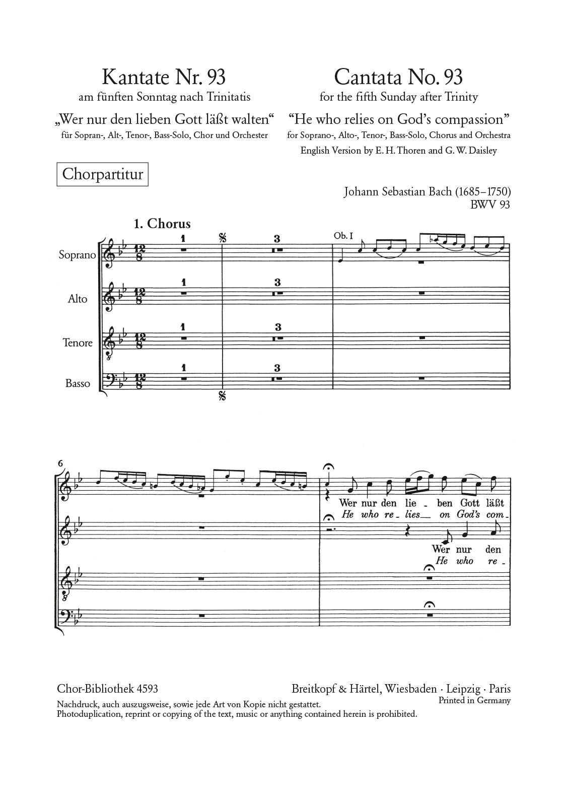 ChB 4593 - Cantata BWV 93 “He who relies on God’s compassion” - Cover
