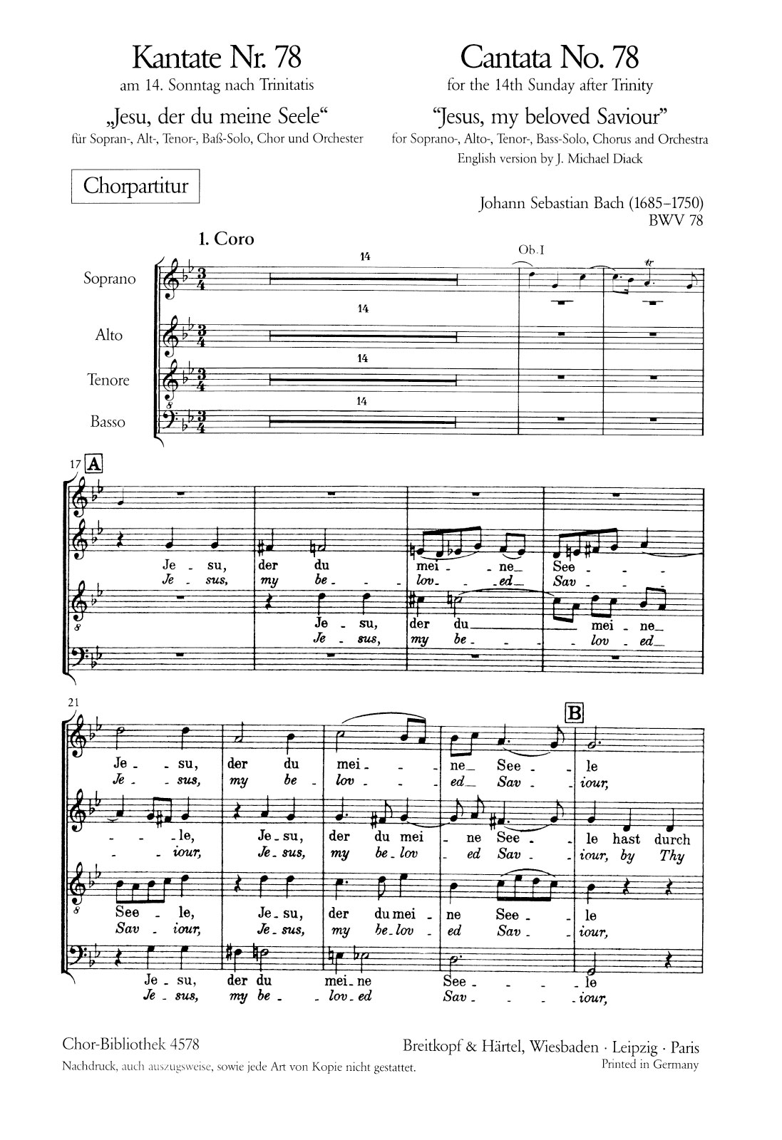 ChB 4578 - Cantata BWV 78 “Jesus, my beloved Saviour” - Cover