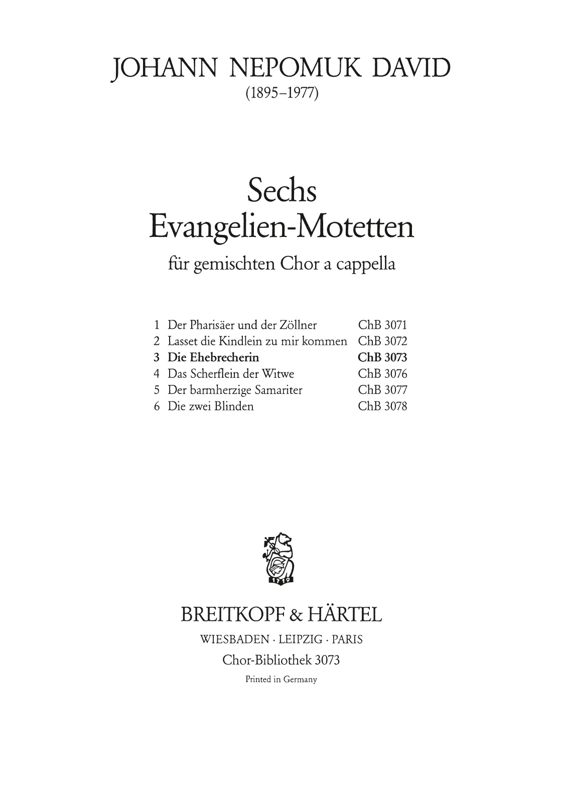 Johann Nepomuk David - 6 Evangelien-Motetten - Cover